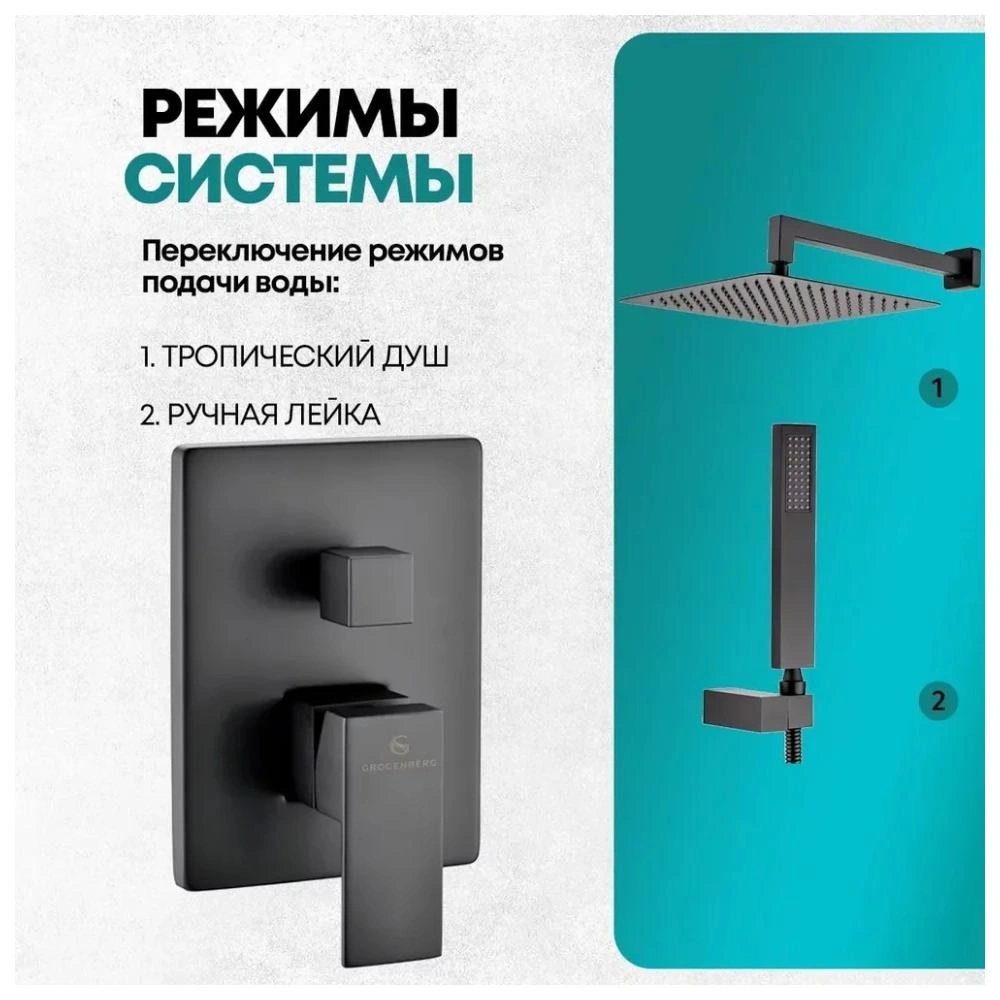 Душевая система встраиваемая (без излива) Grocenberg GB5089BL-3, черный от магазина Vanna-Vanna.ru!