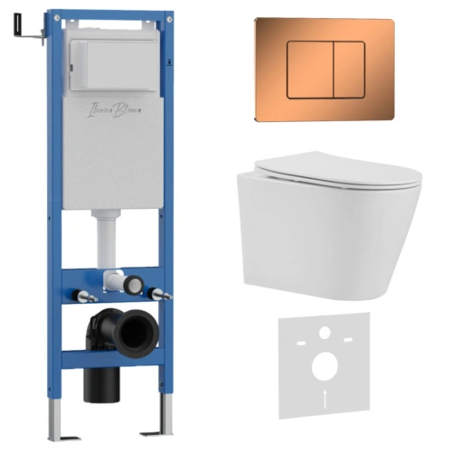 Комплект 3в1 IBERICA BLANCA инсталляция SILENCIO MINI, унитаз BURGOS ALTO белый, кнопка смыва INOX-C розовое золото глянцевое (IB.001M.BRA.234.1141) от магазина Vanna-Vanna.ru!