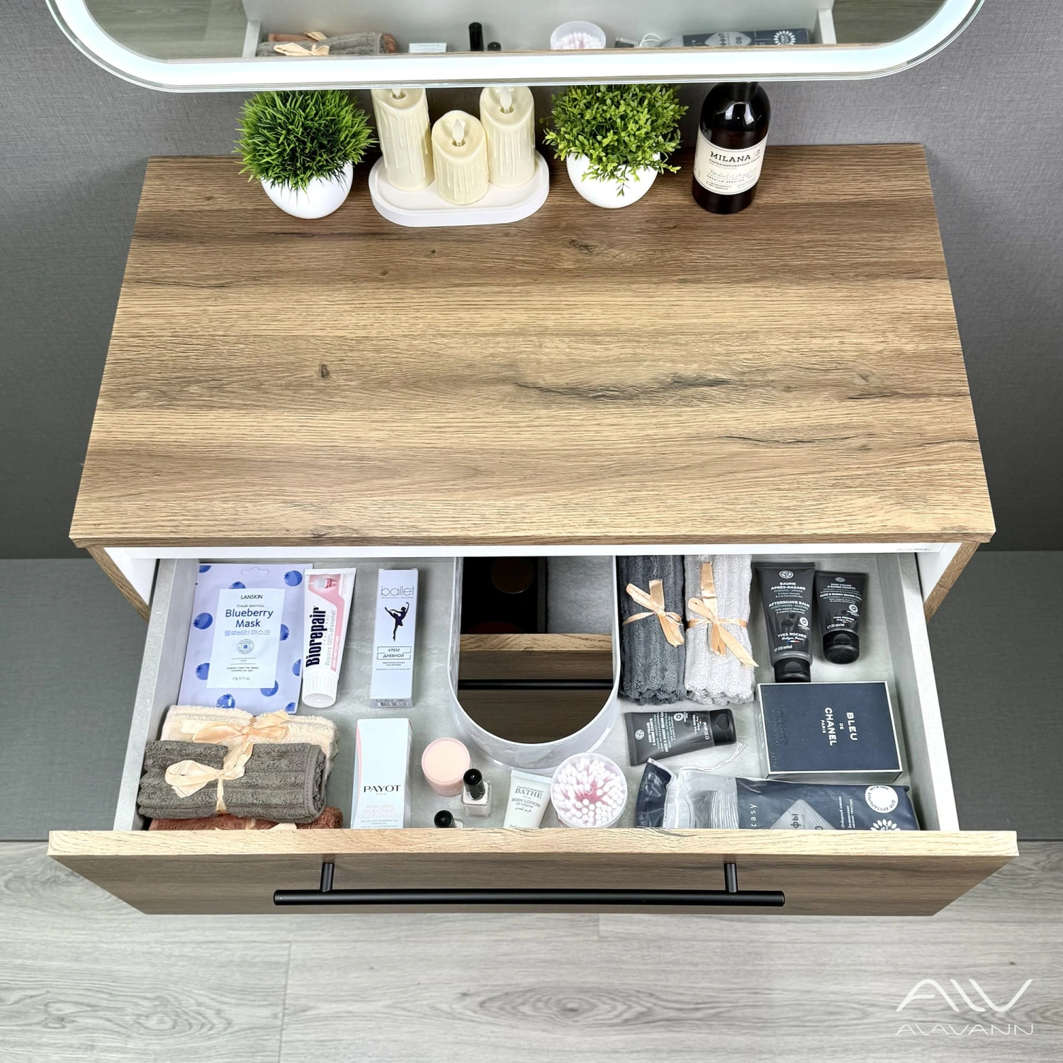 Тумба подвесная Alavann Rondo 80 под накладную раковину, дуб от магазина Vanna-Vanna.ru!
