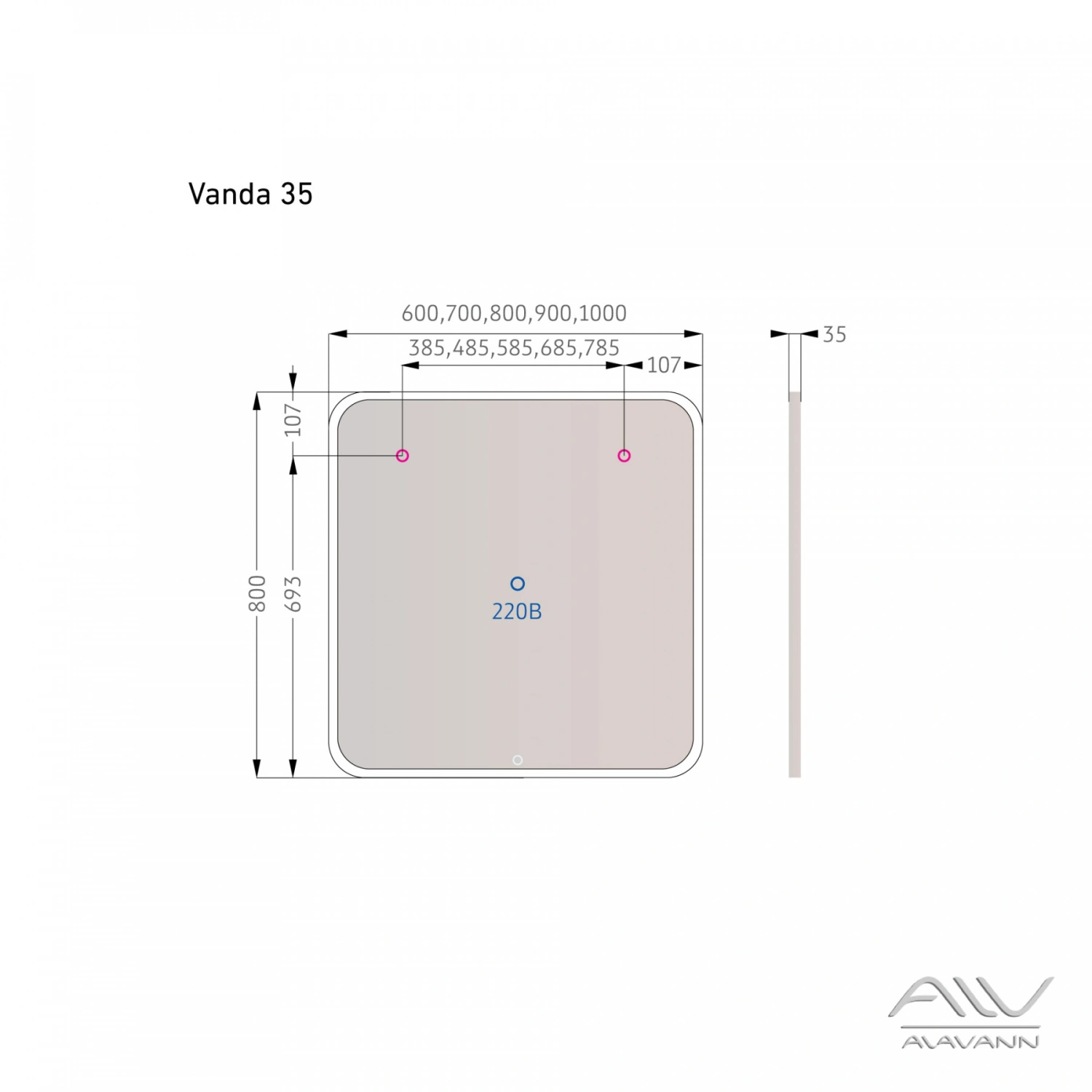 Зеркало Alavann Vanda-35 90 свет, сенсор от магазина Vanna-Vanna.ru!