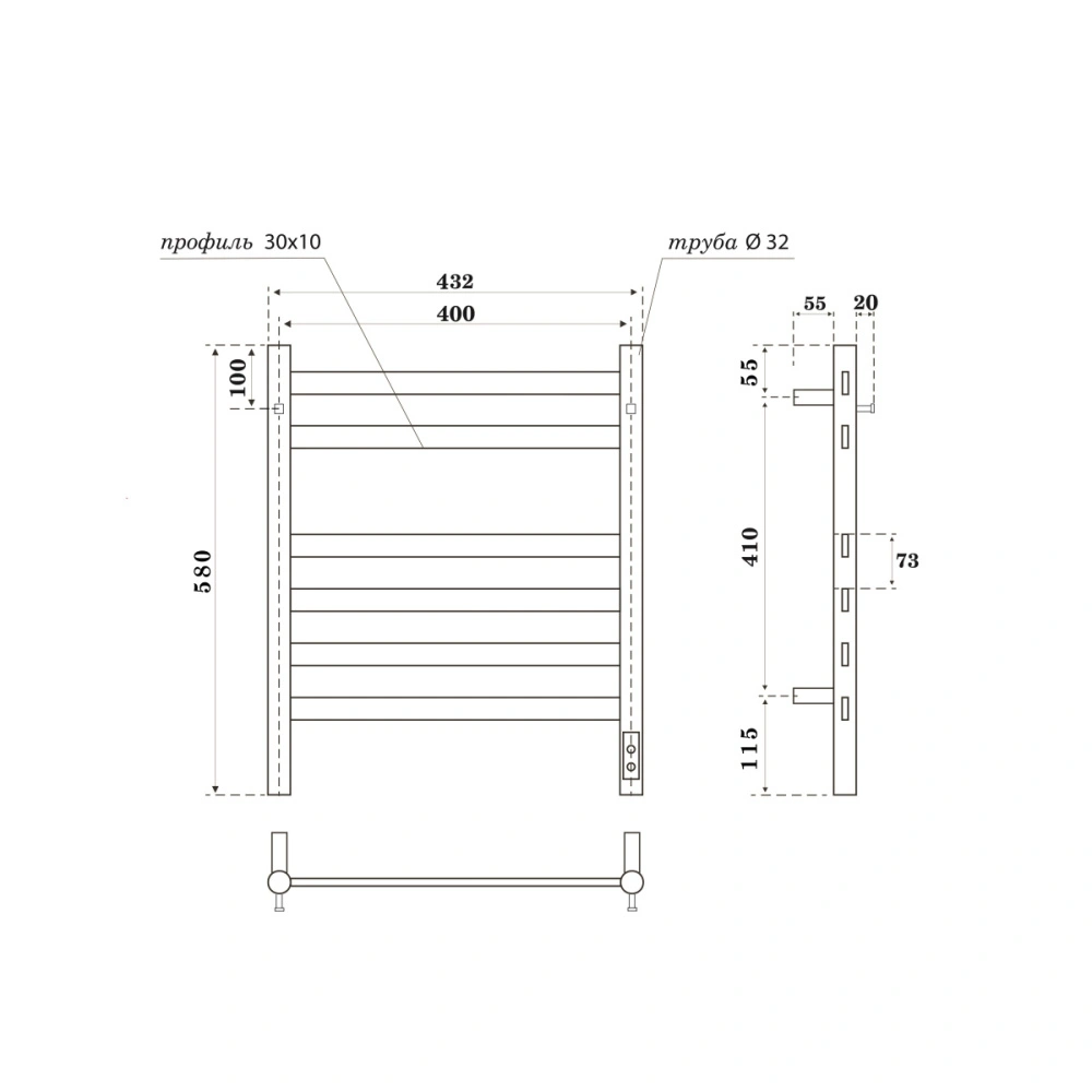 Полотенцесушитель электрический APEXTERMO Sfera SF10164BM 600x400 с крючками, черный матовый от магазина Vanna-Vanna.ru!