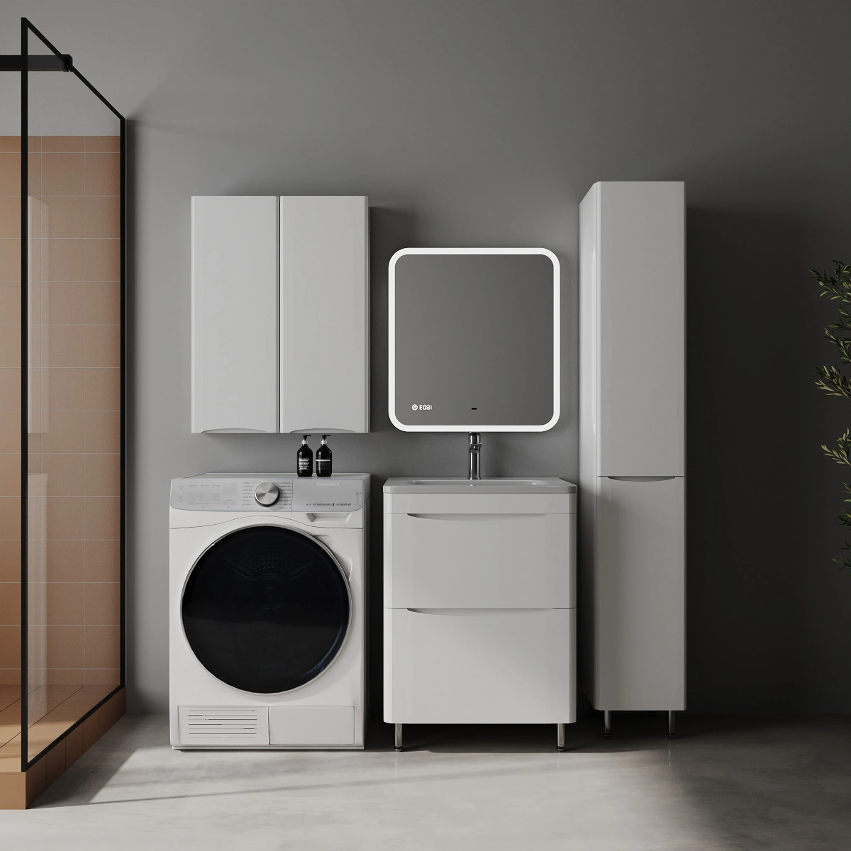 Шкаф-пенал Style Line Бергамо R с корзиной, антискрейтч белый глянец от магазина Vanna-Vanna.ru!