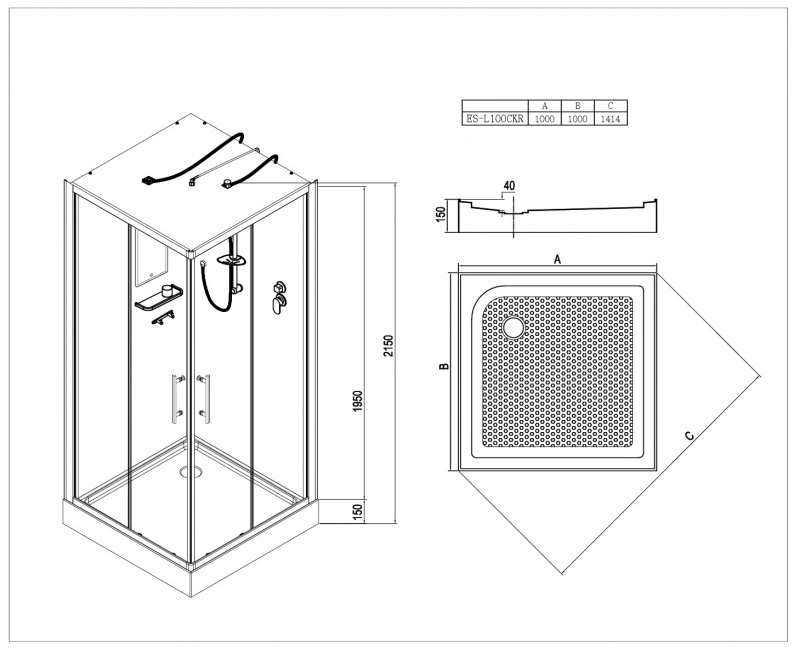 Душевая кабина Esbano ES-L100CKR 100х100х210