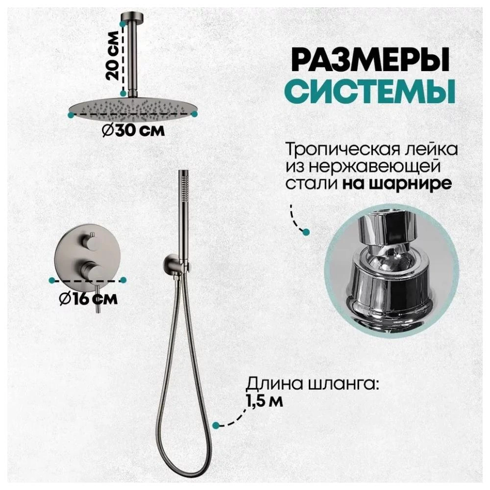 Душевая система встраиваемая (без излива) Grocenberg GB5099BG-4, графит от магазина Vanna-Vanna.ru!