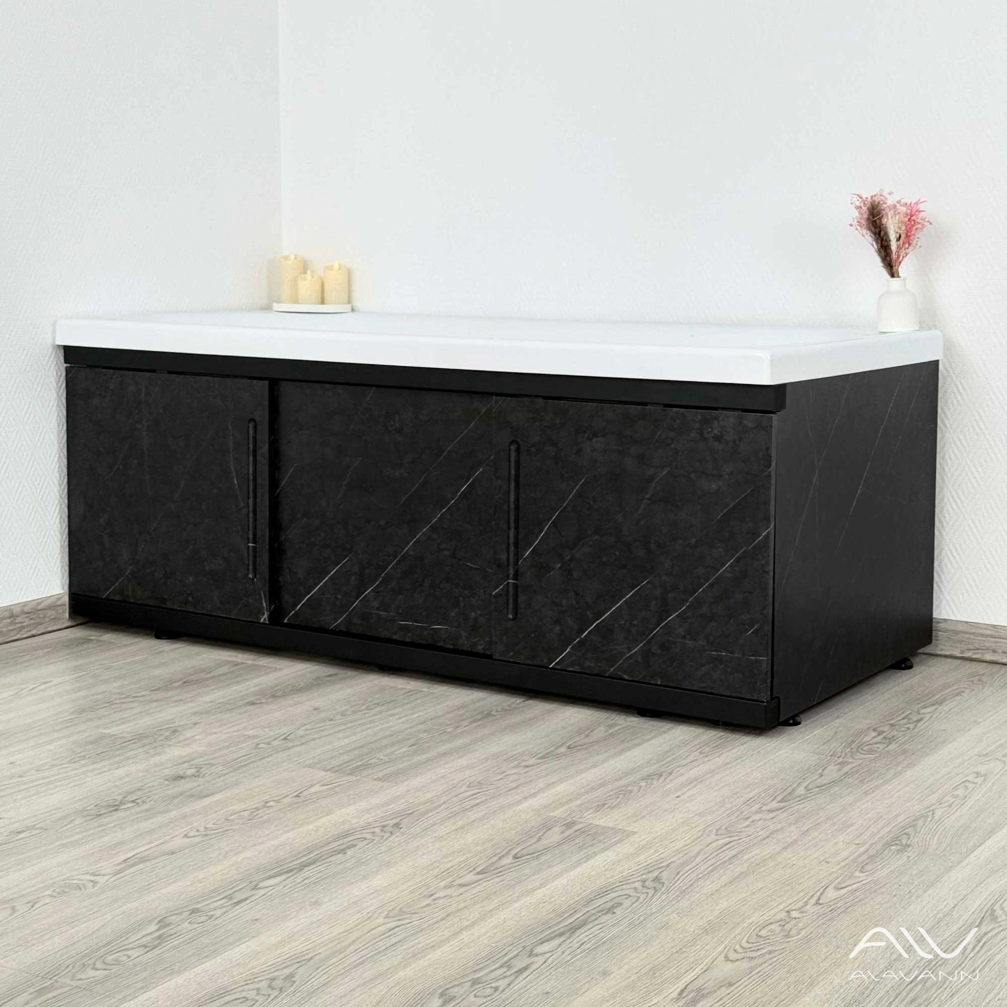 Экран под ванну Alavann Alt Black 150 черный мрамор, раздвижной  от магазина Vanna-Vanna.ru!