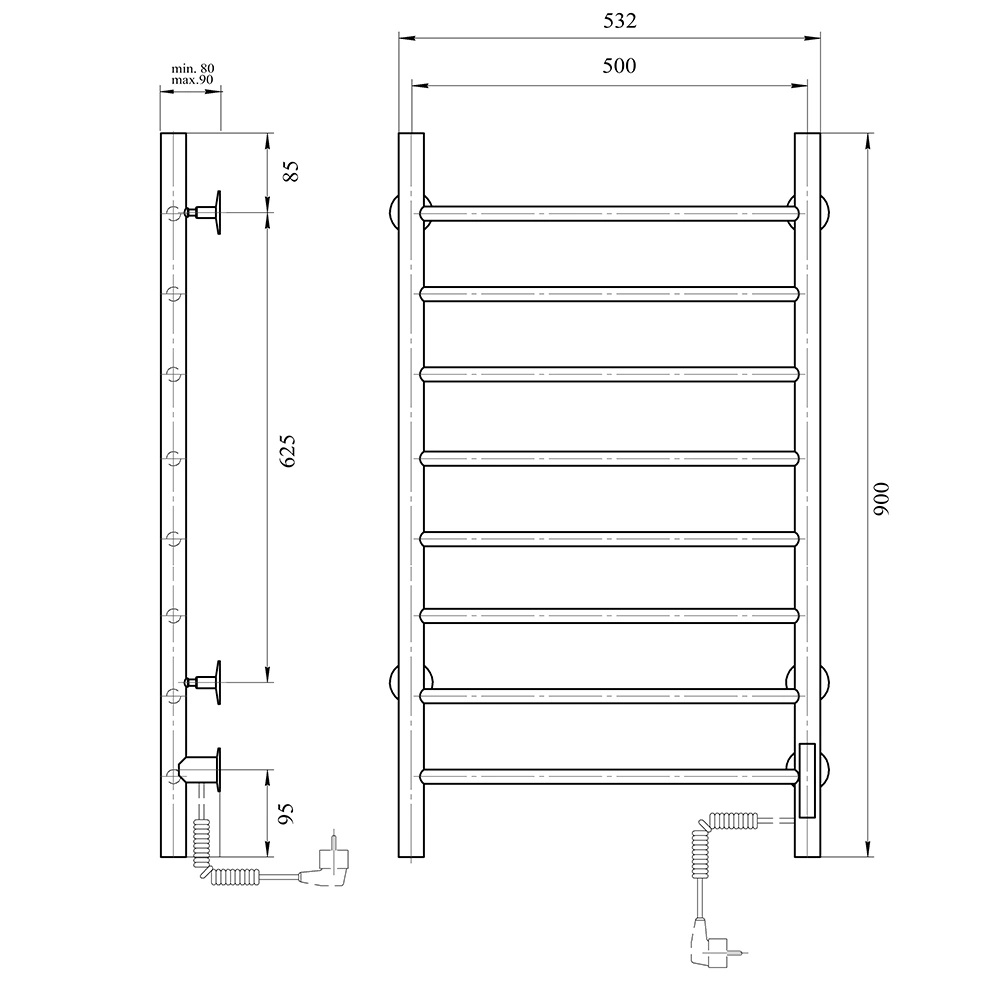 Полотенцесушитель электрический Domoterm DMT 109-8 50x90 EKTD R хром от магазина Vanna-Vanna.ru!
