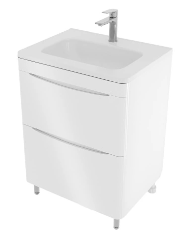 Тумба напольная Style Line Бергамо мини 60 (2 ящ.) антискрейтч белый глянец с раковиной Каре Люкс МИНИ 600х350 от магазина Vanna-Vanna.ru!
