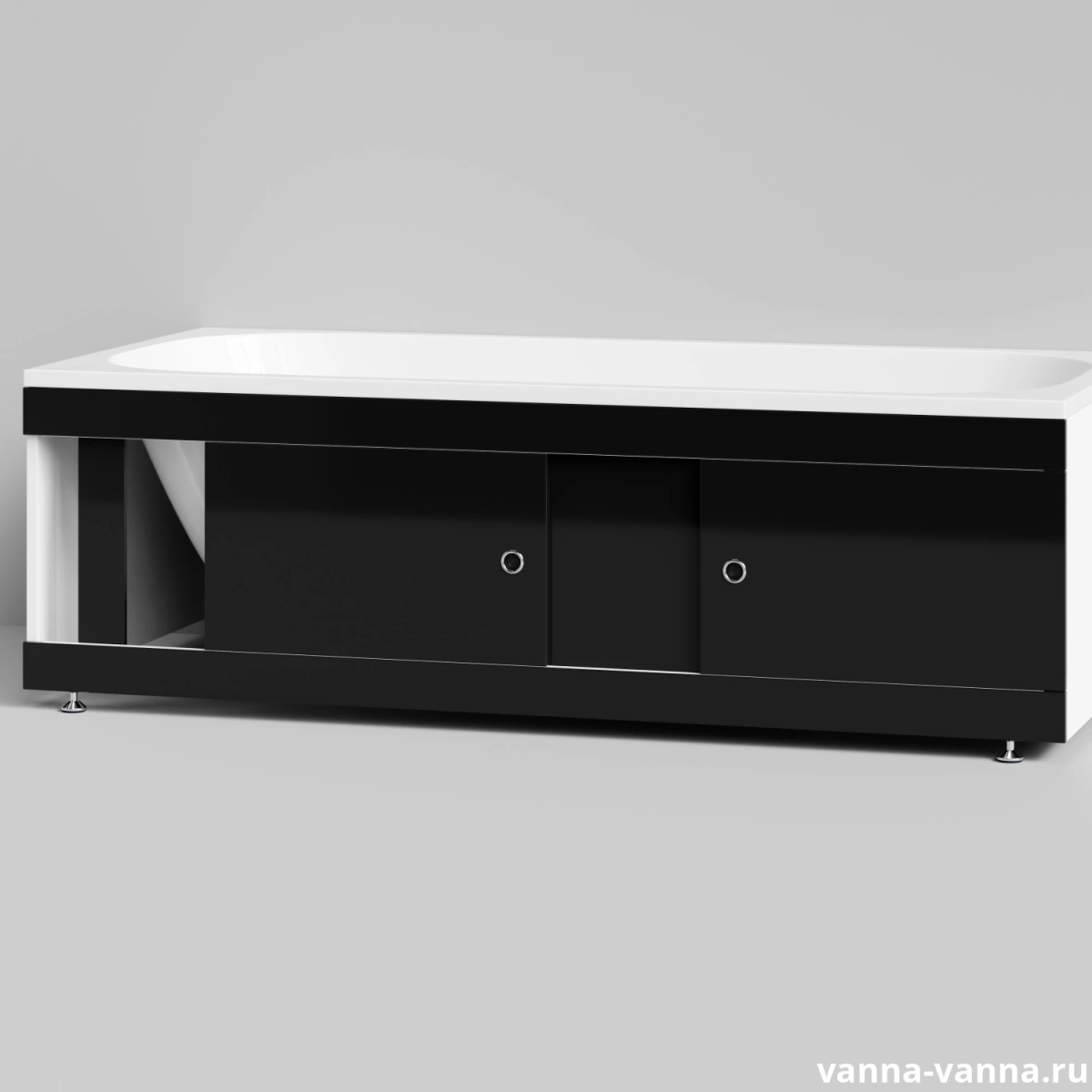 Экран под ванну Vod-ok Купе 180 раздвижной Черный глянец от магазина Vanna-Vanna.ru!