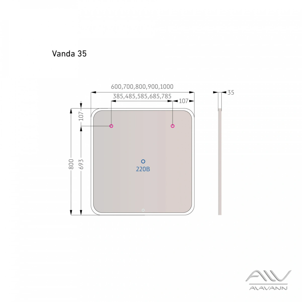 Зеркало Alavann Vanda-35 100 свет, сенсор от магазина Vanna-Vanna.ru!