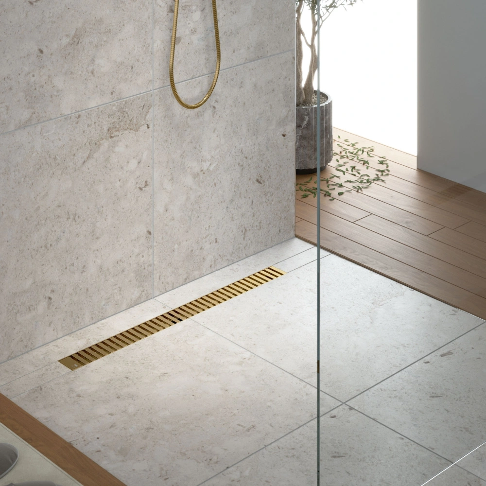 Душевой лоток TIMO Drain System 700 с вставкой "lines", Золото матовое от магазина Vanna-Vanna.ru!