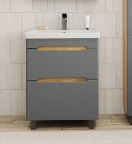 Тумба напольная SanStar Diva 50 с раковиной Como 50 Дуб вотан, графит софт