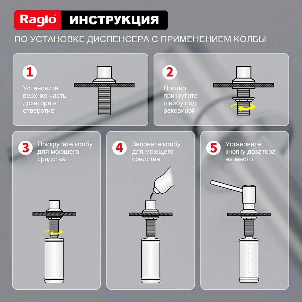 Дозатор для моющего средства Raglo встраиваемый R720.01 латунь, хром от магазина Vanna-Vanna.ru!