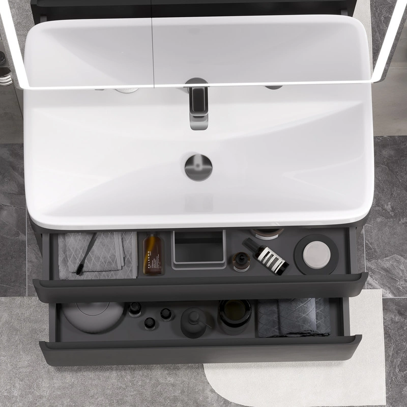 Тумба EQUIL Eltoro 80 с раковиной Nice 80 напольная, 2 ящика, черный софт от магазина Vanna-Vanna.ru!