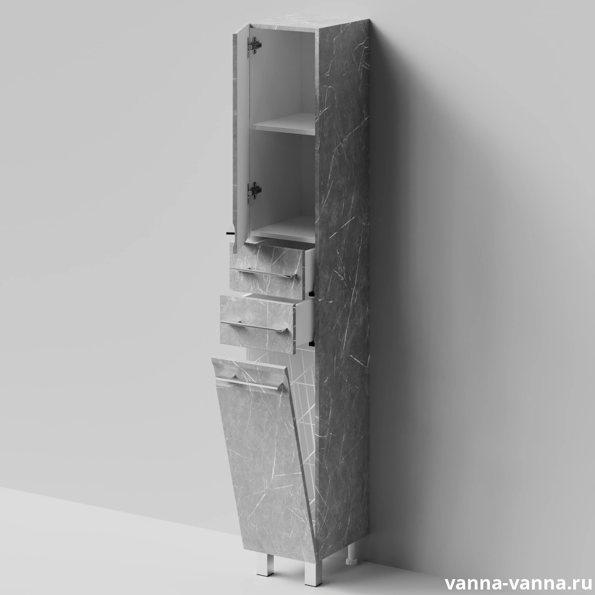 Пенал Vod-ok Мальта 30 L напольный, Мрамор Белый софт тач, бельевая корзина от магазина Vanna-Vanna.ru!