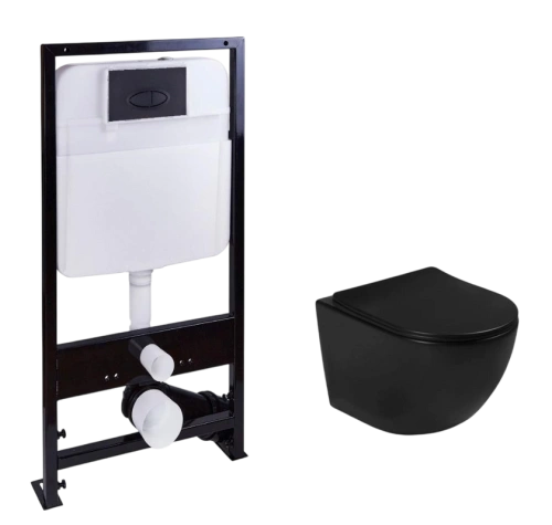 Унитаз подвесной SantiLine SL-5005T-MB+SL-03 с инсталляцией и кнопкой, черный матовый от магазина Vanna-Vanna.ru!