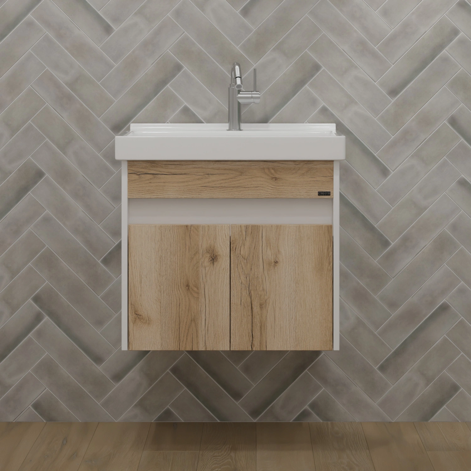 Тумба подвесная Санта Мира 60 с раковиной Fest 60, австрийский дуб, белый от магазина Vanna-Vanna.ru!