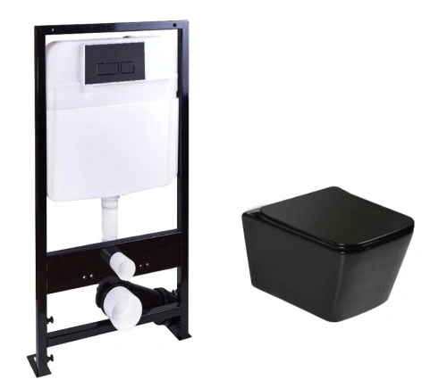 Унитаз подвесной SantiLine SL-5007T-MB+SL-04 с инсталляцией и кнопкой, черный матовый от магазина Vanna-Vanna.ru!