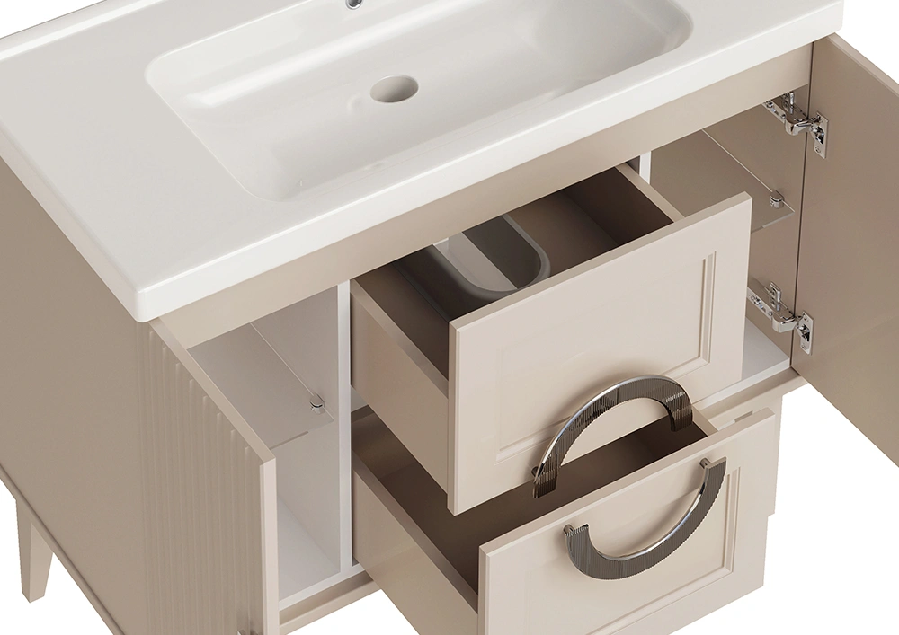 Мебель для ванной ASB Woodline Федерика 100 комплект, напольный, тирамису софт, хром от магазина Vanna-Vanna.ru!