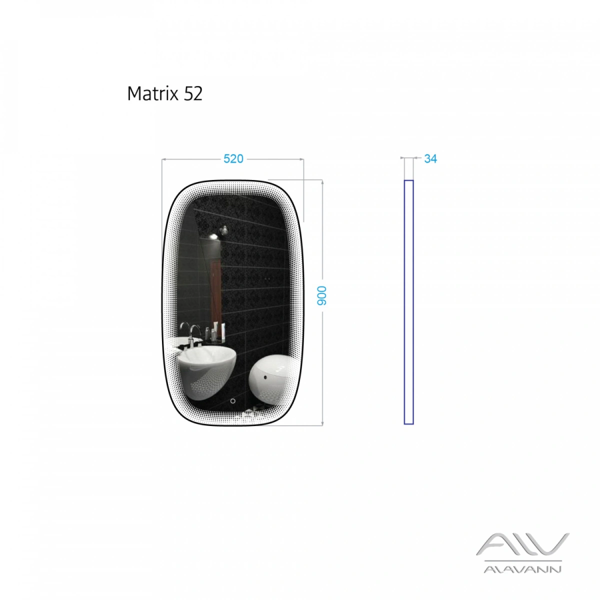 Зеркало Alavann Matrix 52 свет, сенсор, антизапотеватель от магазина Vanna-Vanna.ru!