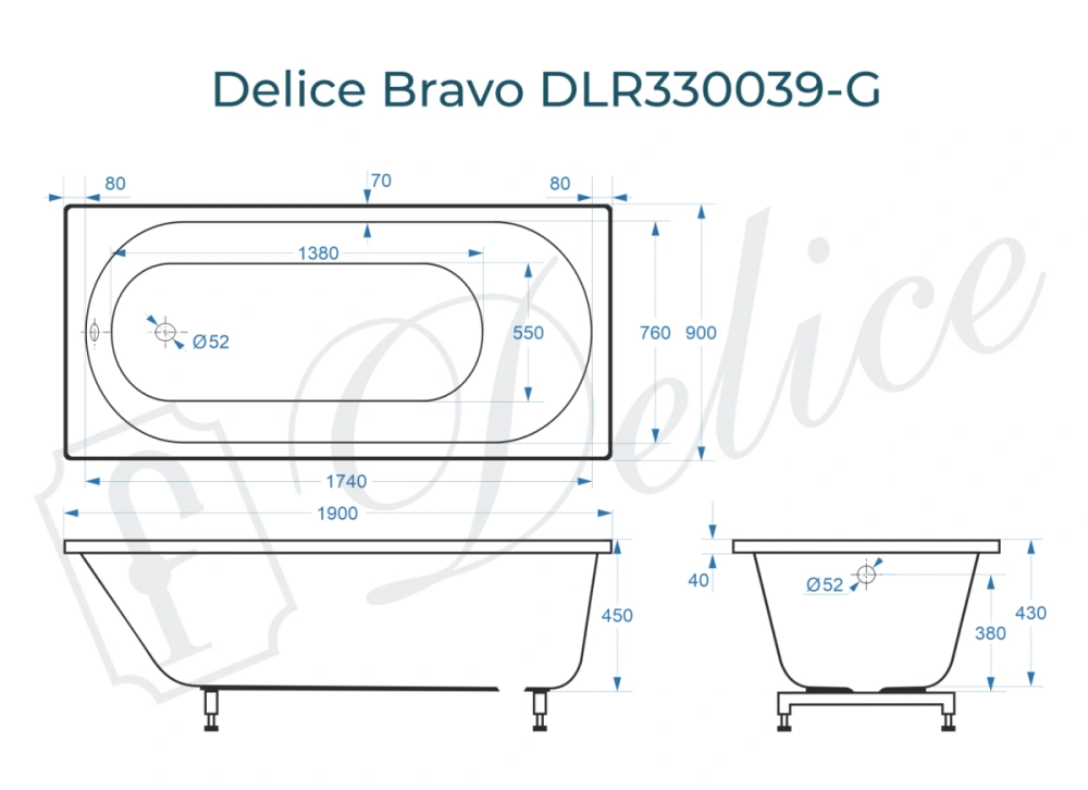 Ванна из литьевого мрамора Delice Bravo 190х90 глянцевая DLR330039-G от магазина Vanna-Vanna.ru!