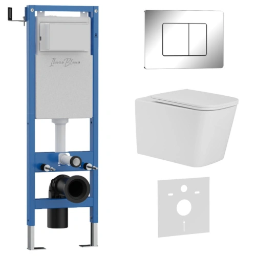 Комплект 3в1 IBERICA BLANCA инсталляция SILENCIO MINI, унитаз TOLEDO ALTO белый, кнопка смыва INOX-C хром глянцевый (IB.001M.TLA.231.1131)