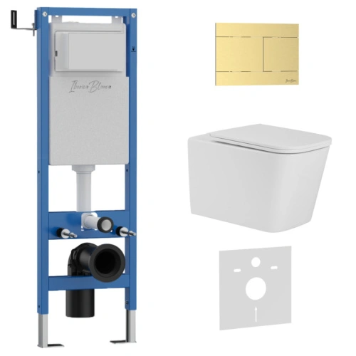 Комплект 3в1 IBERICA BLANCA инсталляция SILENCIO MINI, унитаз TOLEDO ALTO белый, кнопка смыва INOX-R золото матовое (IB.001M.TLA.231.1503) от магазина Vanna-Vanna.ru!