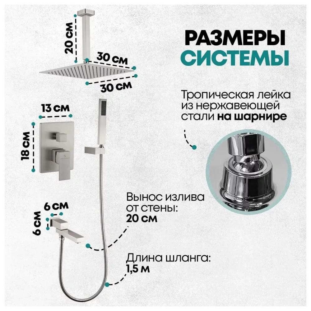 Душевая система встраиваемая Grocenberg GB5089NK-2, никель от магазина Vanna-Vanna.ru!