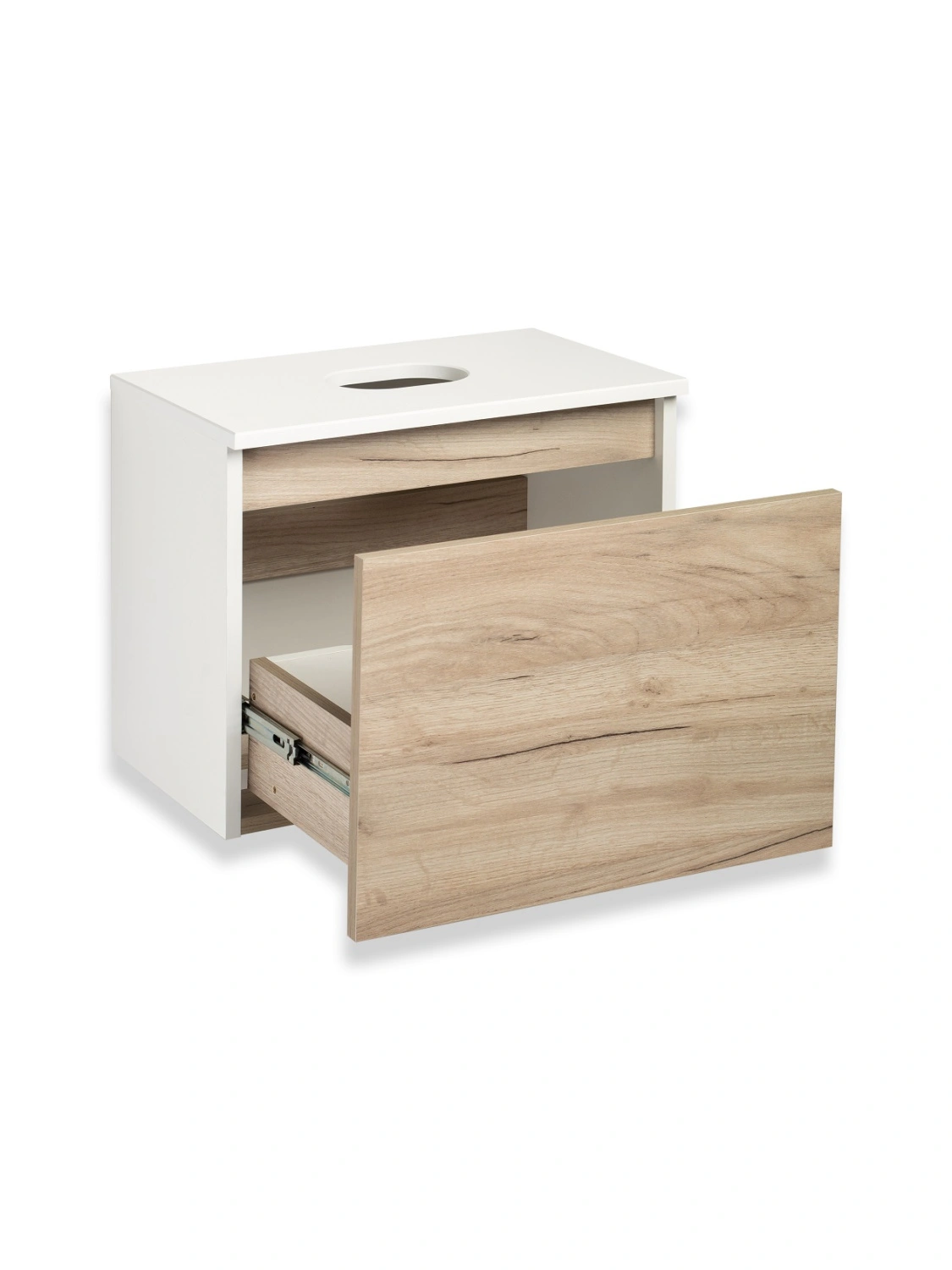 Тумба подвесная Runo Бари 50 под накладную раковину, крафт дуб/белый