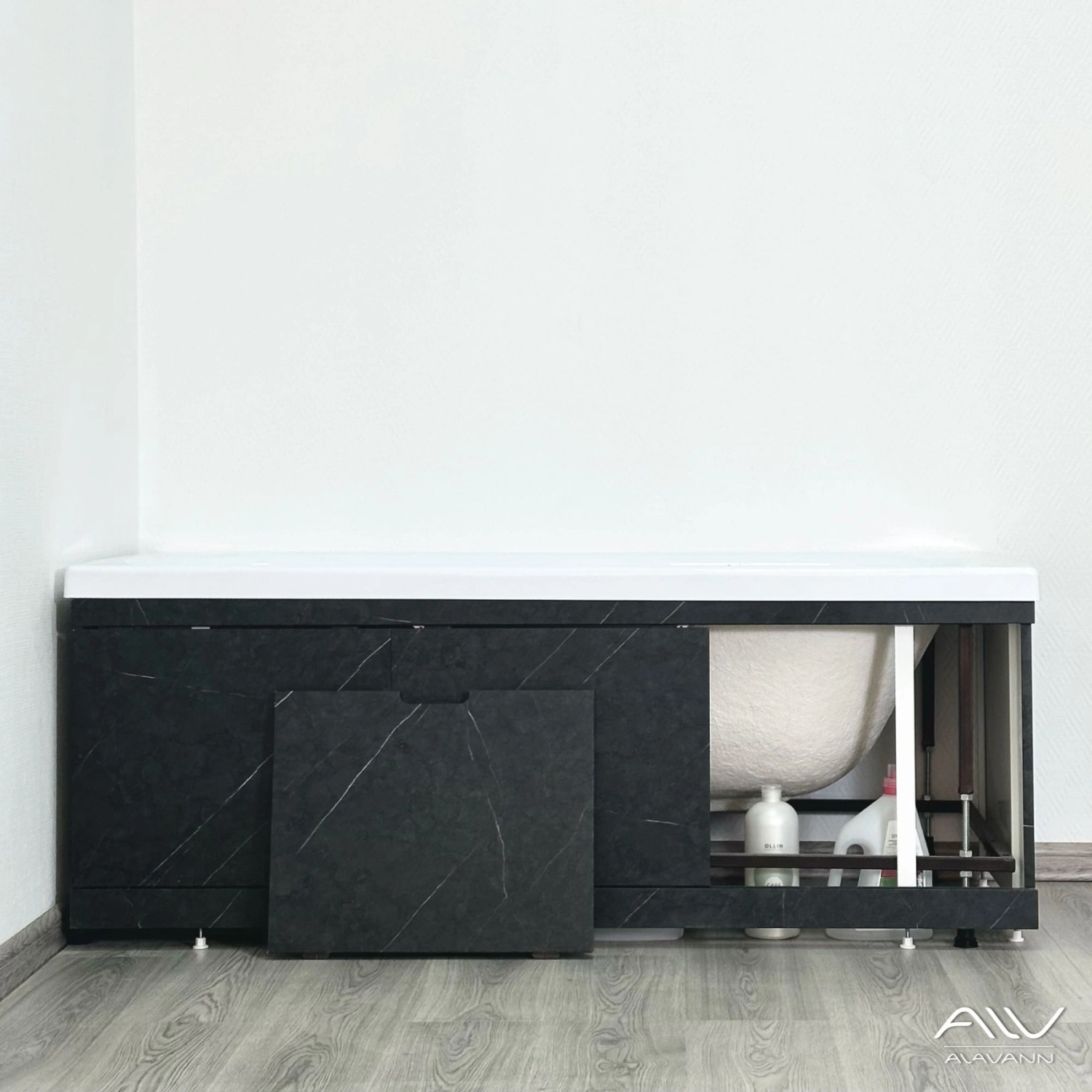 Экран под ванну Alavann Rita AL 150 раздвижной со съемной дверкой черный мрамор от магазина Vanna-Vanna.ru!