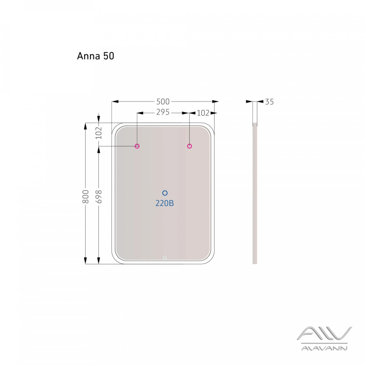 Зеркало Alavann Anna 50 свет, сенсор, белый от магазина Vanna-Vanna.ru!