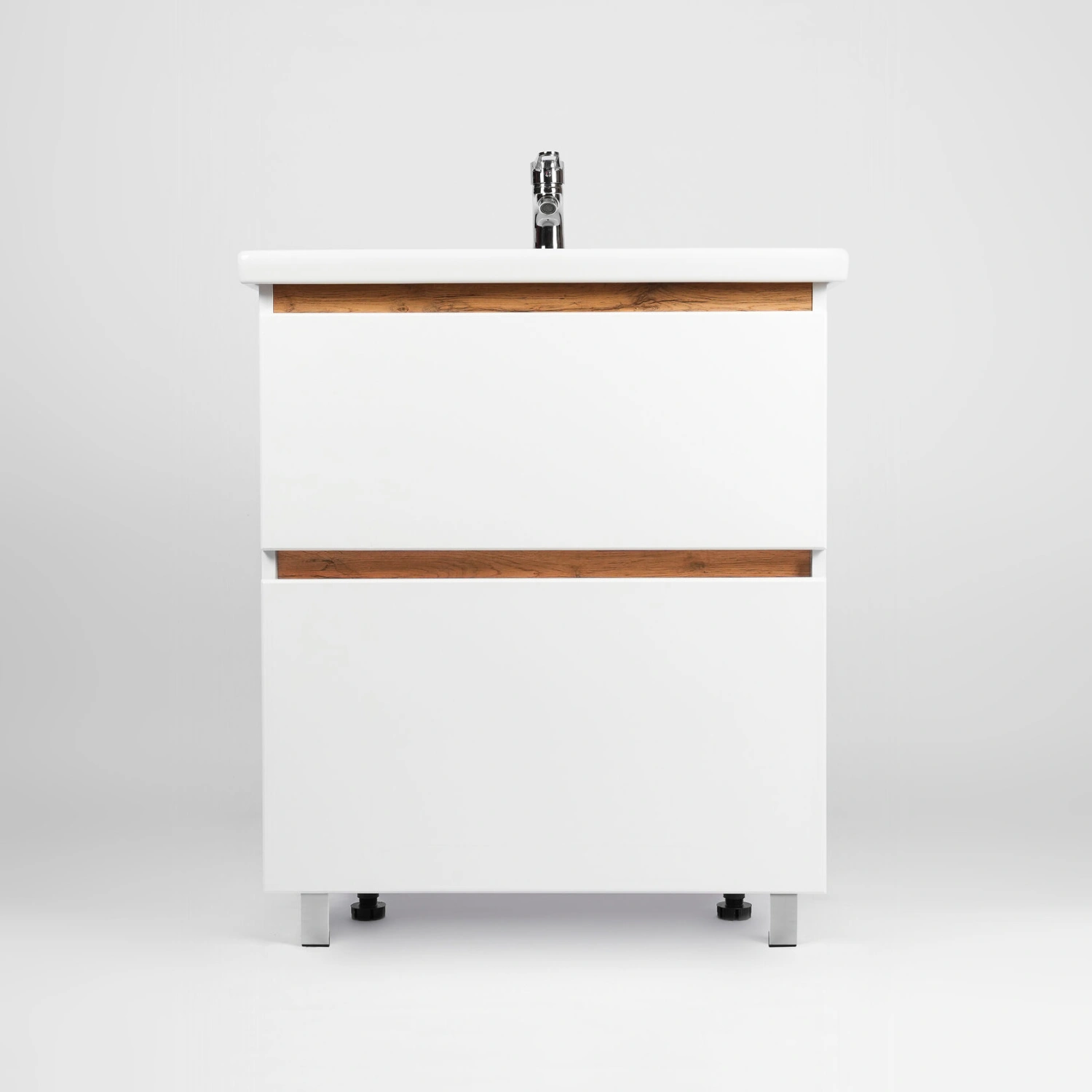 Тумба напольная Viant Мальта 60 с раковиной Como 60, два ящика, белый/дуб Вотана от магазина Vanna-Vanna.ru!