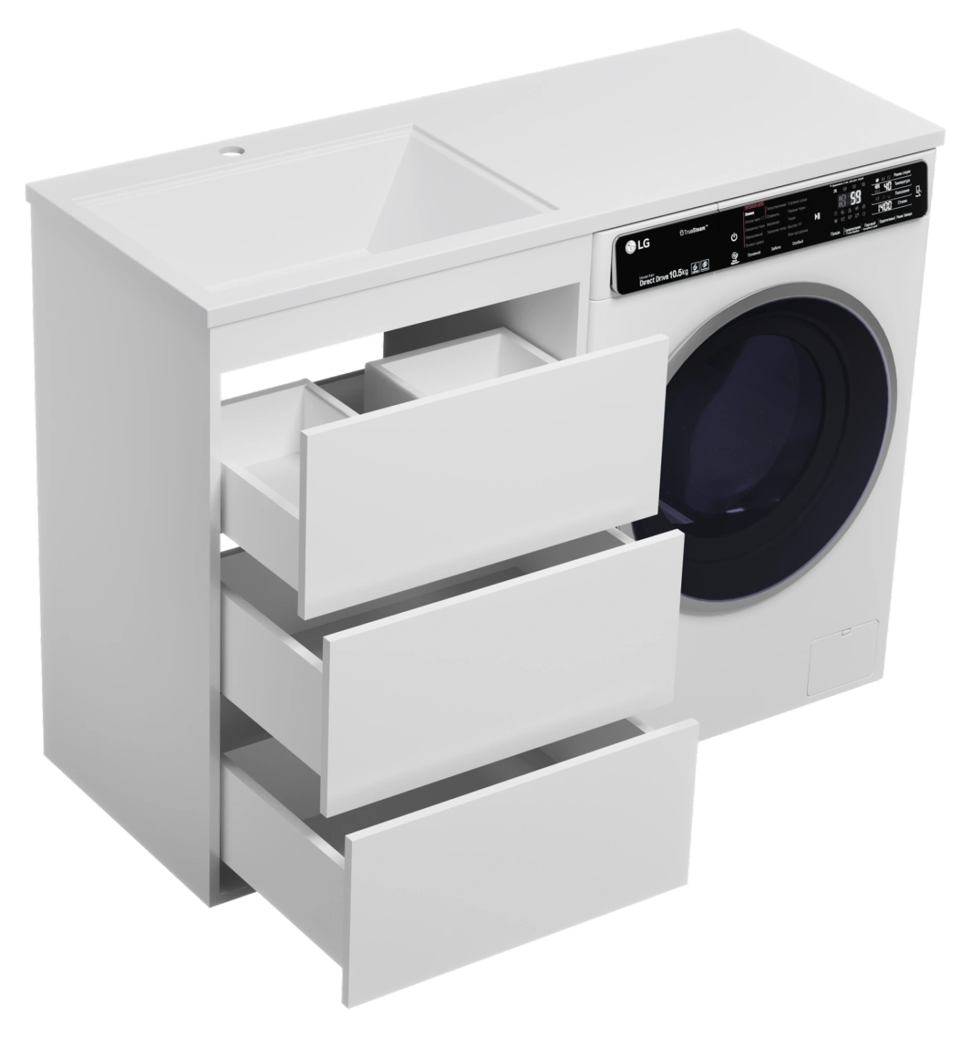 Тумба с раковиной Brevita Grafit 60 под стиральную машину, с раковиной Эстет Даллас 120 L, белый от магазина Vanna-Vanna.ru!