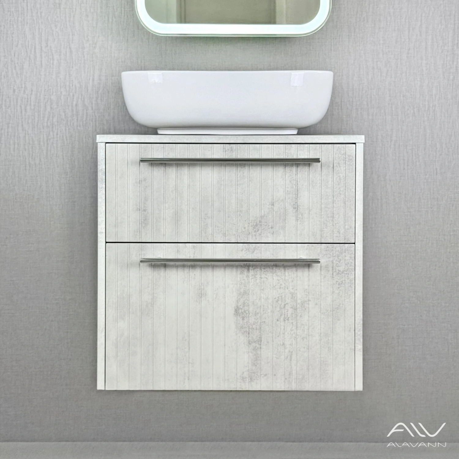 Тумба подвесная Alavann Emma 60 с раковиной Moduo 50 SQUARE, серый бетон от магазина Vanna-Vanna.ru!