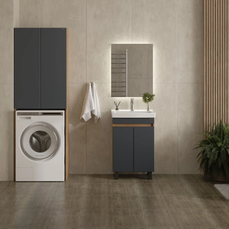 Тумба с раковиной Onika Милтон Квадро 55 напольная, серый/дуб сонома от магазина Vanna-Vanna.ru!