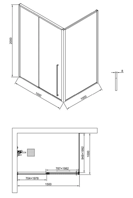 Душевой уголок Timo TDSS-150/13C-8L + TSS-1000/13C-8, 150x100 см, профиль никель, стекло прозрачное от магазина Vanna-Vanna.ru!