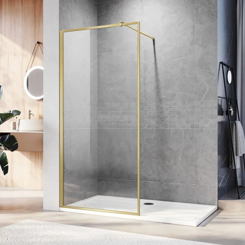 Душевая перегородка Veconi Korato KR-81G, 1100x2000, брашированное золото, стекло прозрачное от магазина Vanna-Vanna.ru!