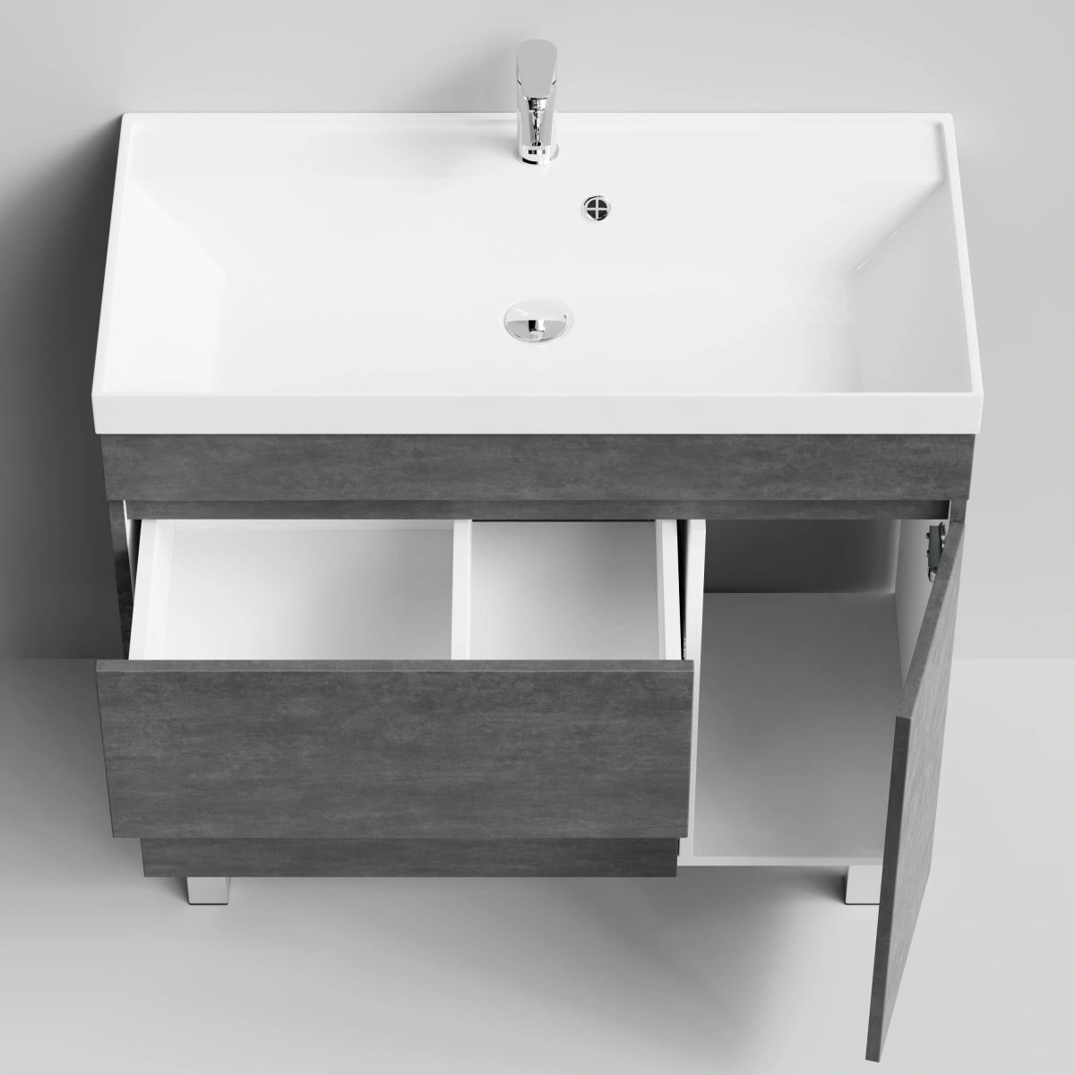 Тумба с раковиной Vod-ok Бест 90 правая дверь, напольная, Серый камень от магазина Vanna-Vanna.ru!