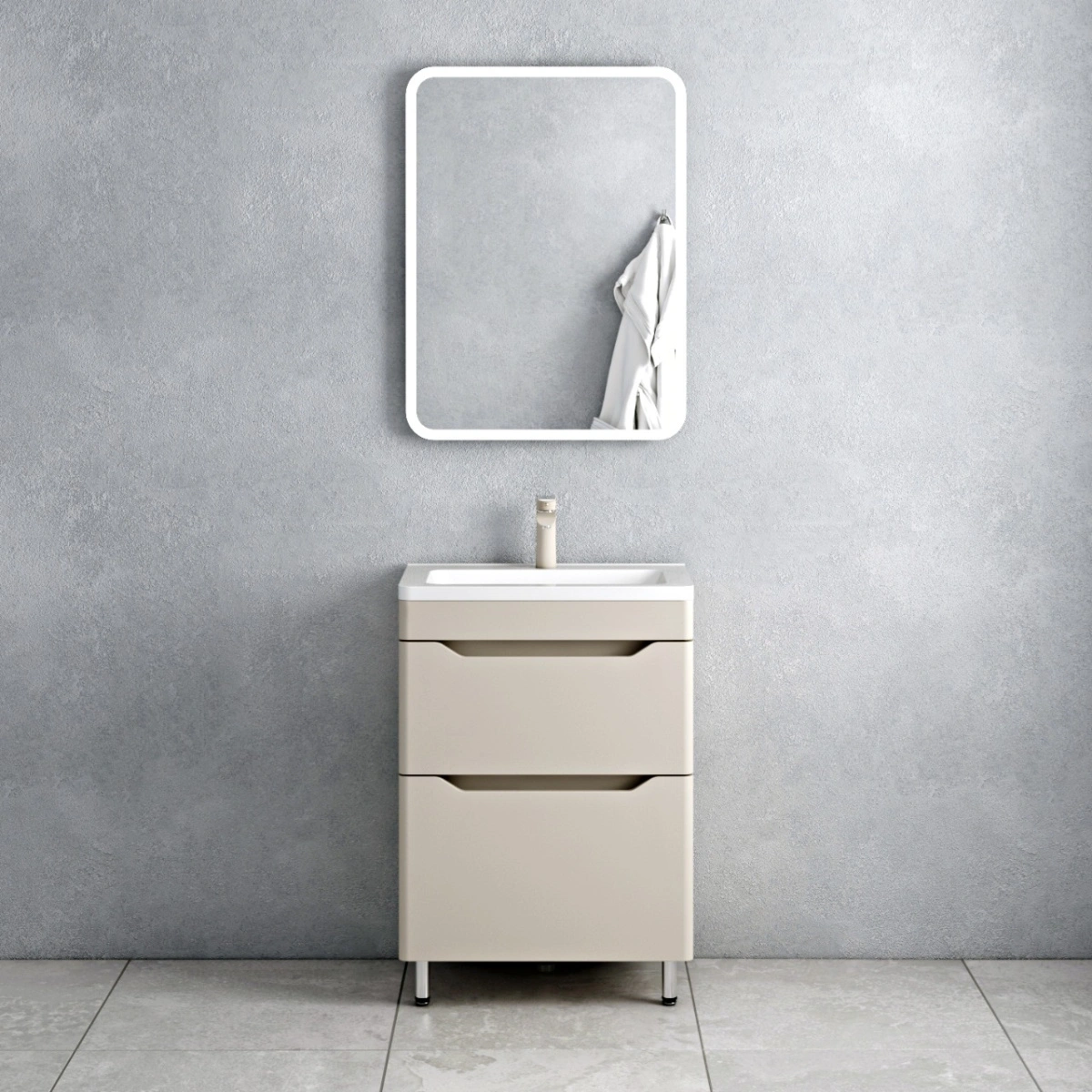 Тумба напольная Corozo Бирма 60 Z2, кашемир, с раковиной Modul Slim 60 от магазина Vanna-Vanna.ru!