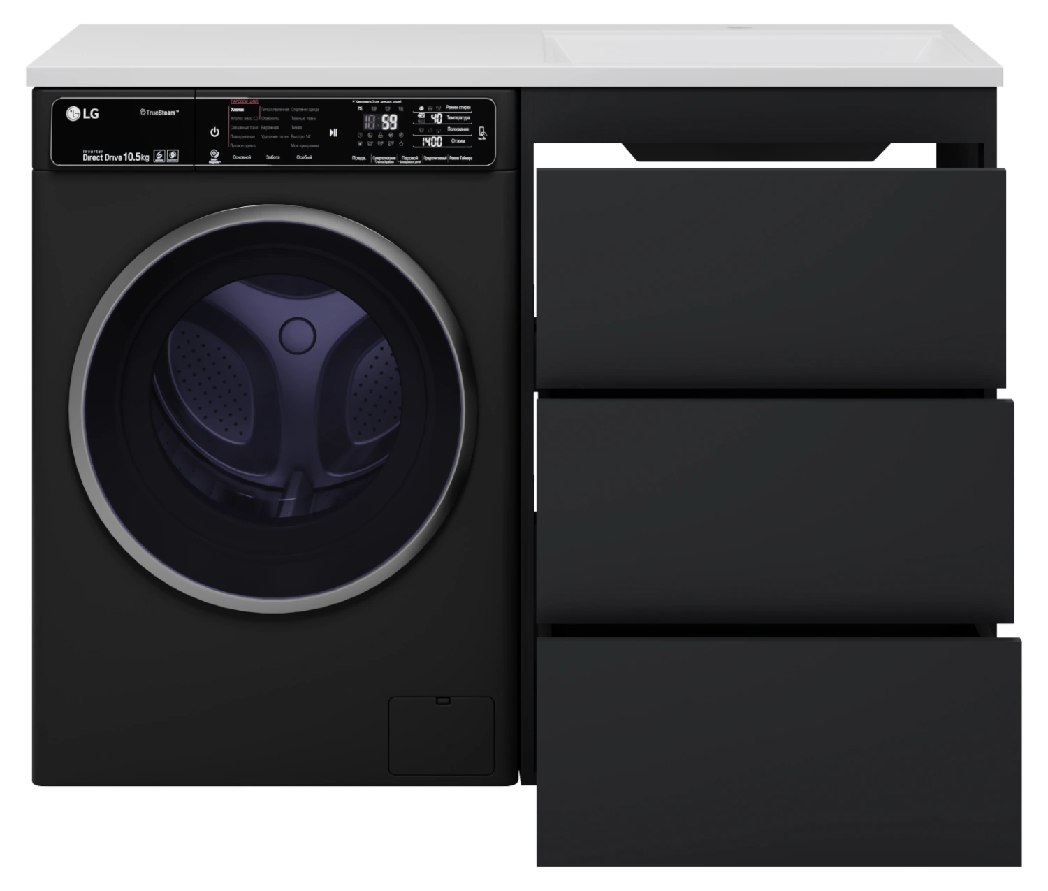 Тумба с раковиной Brevita Grafit 60 под стиральную машину, с раковиной Эстет Даллас 120 R, графит от магазина Vanna-Vanna.ru!