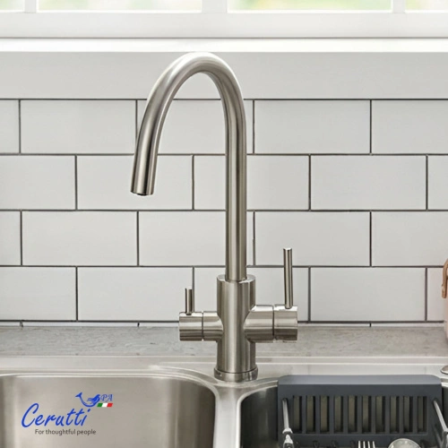 Cмеситель для кухни Ceruttispa Аниэлло BN (ANIELLO BN) из нержавеющей стали, цвет матовый никель от магазина Vanna-Vanna.ru!