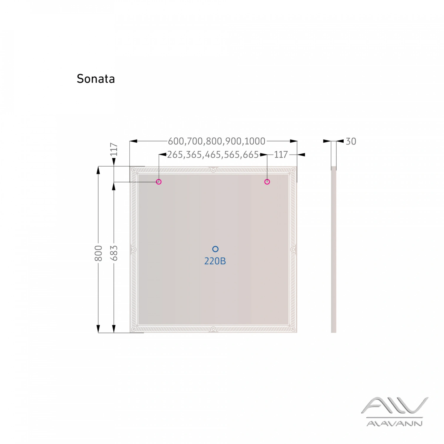 Зеркало Alavann Sonata 70 свет, ИК выключатель от магазина Vanna-Vanna.ru!