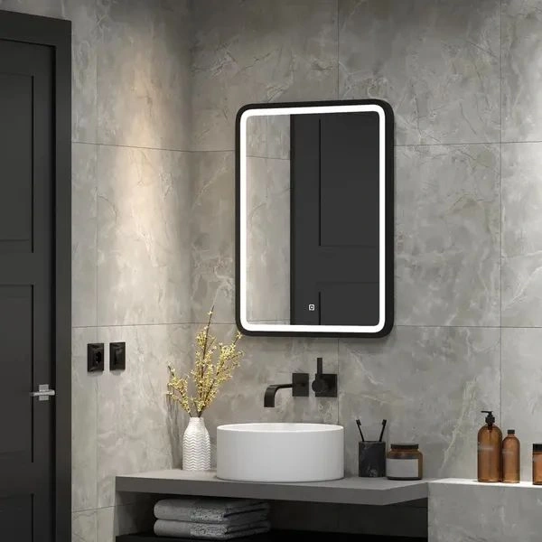 Зеркало Comforty Нобилис-60 с подсветкой, черная рамка, бесконтактный сенсор 600*800 от магазина Vanna-Vanna.ru!