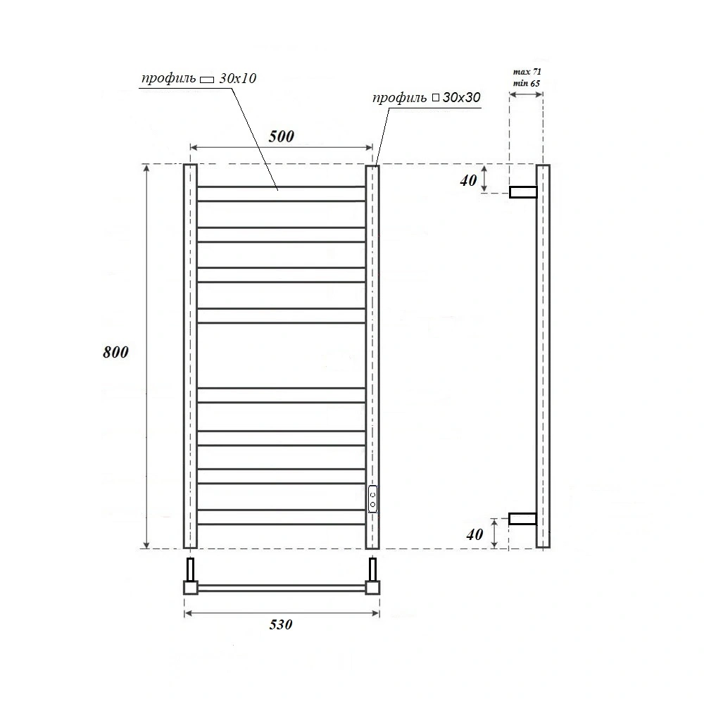 Полотенцесушитель электрический APEXTERMO Terra TR00185BM 800x500, черный матовый от магазина Vanna-Vanna.ru!