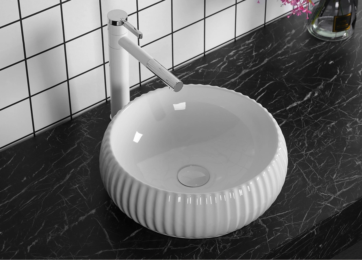 Раковина Ceruttispa CR0007 накладная, белая, круглая, ребристая 405х405х130 от магазина Vanna-Vanna.ru!