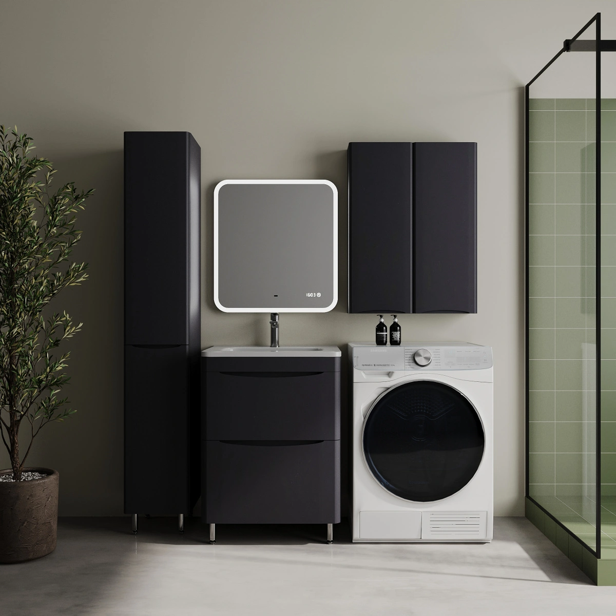 Тумба напольная Style Line Бергамо мини 60 (2 ящ.) антискрейтч графит матовый с раковиной Каре Люкс МИНИ 600х350 от магазина Vanna-Vanna.ru!