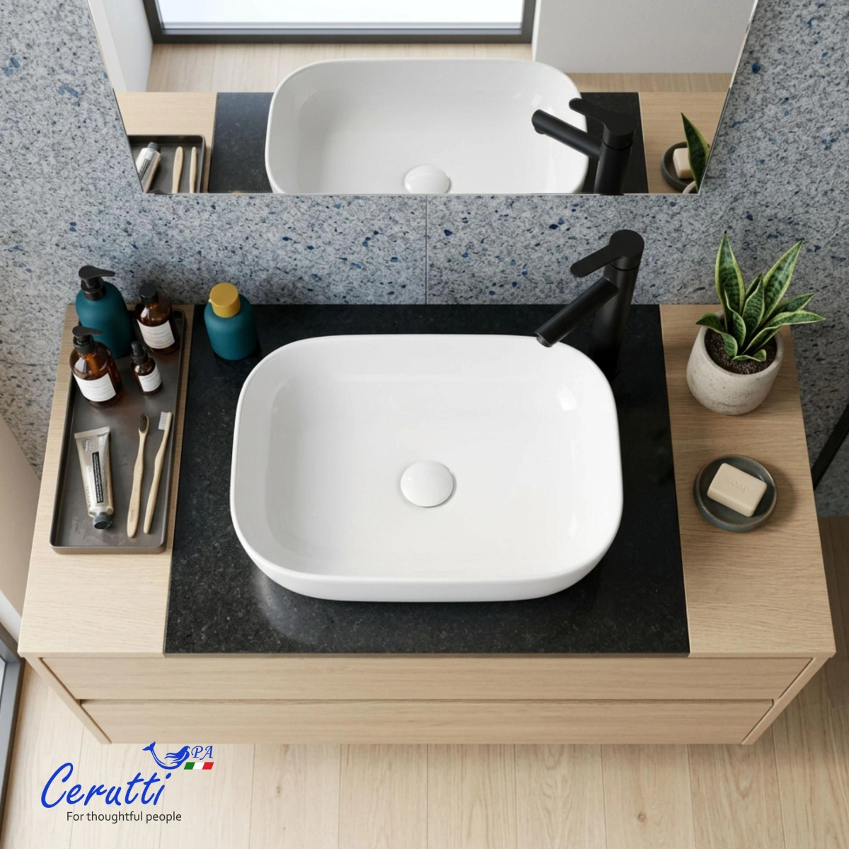 Раковина Ceruttispa CR0078B накладная, белая, прямоугольная 460х330х135 от магазина Vanna-Vanna.ru!