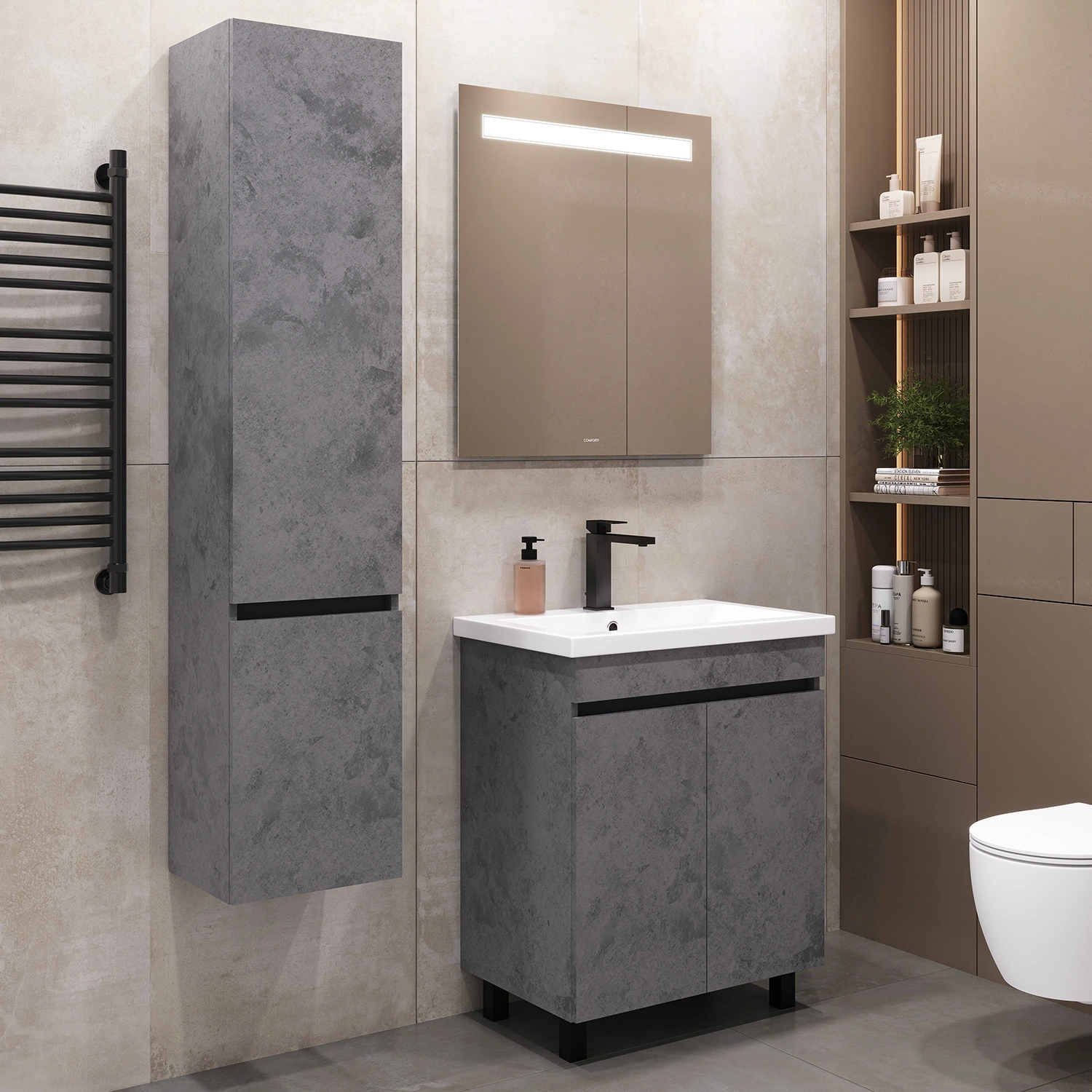 Тумба напольная Comforty Родос-70НД бетон светлый с раковиной Como 70 от магазина Vanna-Vanna.ru!