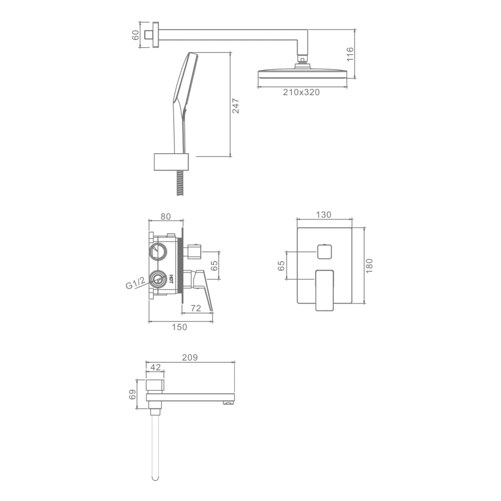 Душевая система встраиваемая Raglo R30.27, хром от магазина Vanna-Vanna.ru!