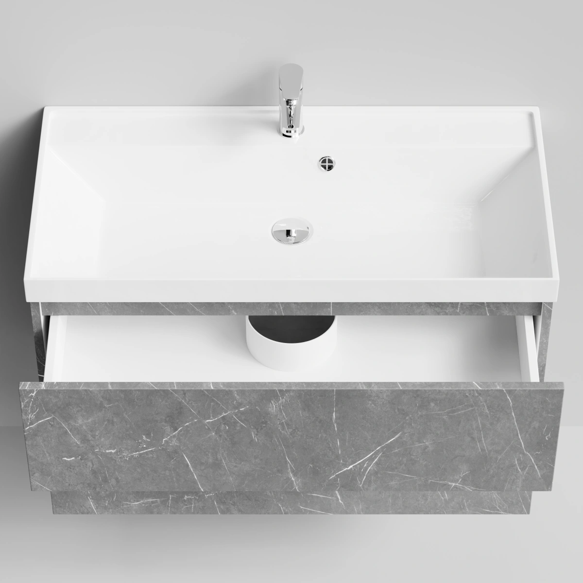 Тумба с раковиной Vod-ok Бест 90  подвесная, Мрамор Серый софт тач от магазина Vanna-Vanna.ru!