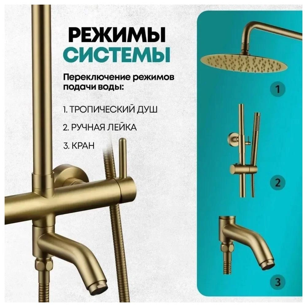 Душевая система Grocenberg GB7099MG, матовое золото от магазина Vanna-Vanna.ru!
